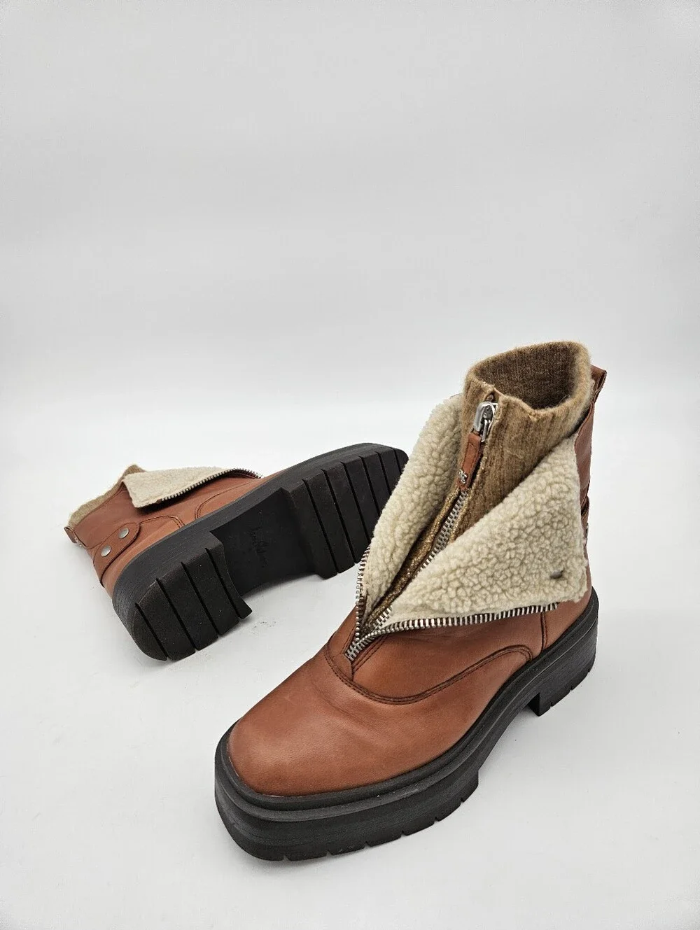 The Sam Edelman Jacquie 2 Sherpa Genuine Leather Ankle Boots in women's size 9M